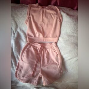 Pink Sleeveless Crop Top & Drawstring Shorts Set